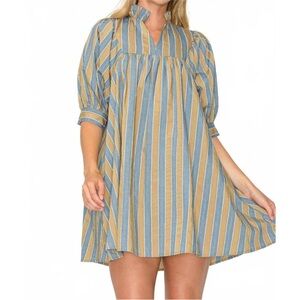 NWT Meet me in Santorni Striped Blue and Tan Dress